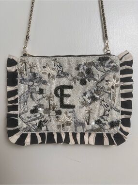 Anne Harlow x Anthropologie Beaded Monogram E Crossbody Bag Ruffle Trim